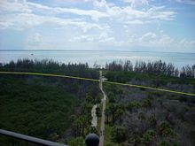 Looking south from the top of the light - Sept 15, 2007. Yellow line shows the approximate shoreline of the old photo)